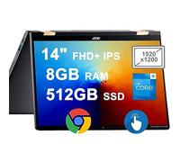 Acer Chromebook Spin 714 Ordinateur portable 2 en 1 14" FHD+ IPS Écran tactile 13e génération Intel 10 cœurs i5-1335U Beats i7-1255U 8 Go de RAM 512 Go SSD rétroéclairé USB-C Thunderbolt Sleeve