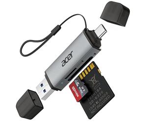 Acer Lecteur de Carte SD 3.0, SD Card Reader USB C et USB 3.0 pour SD/Micro SD/SDHC/SDXC/MMC, Compatible avec iPhone 17 Pro, MacBook Pro/Air, iPad Pro 2021, Pixel, XPS 13, etc.