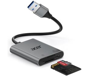 Acer Lecteur de Carte SD USB 3.0 avec câble, SD Card Reader pour Appareil Photo en Aluminium UHS-I, Adaptateur Micro SD USB, Compatible avec SDXC, Micro SDHC,TF,Ordinateur Portable, caméra de Chasse