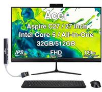acer Ordinateur de bureau tout-en-un Aspire 27, écran IPS FHD de 27", AMD Ryzen 5 7430U (Ryzen 5 série 7000), 32 Go DDR4, SSD 512 Go, Wi-Fi 6E, webcam, Bluetooth 5.3, Windows 11 Home, avec extenseur