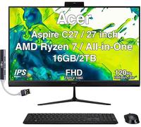 acer Ordinateur de bureau tout-en-un Aspire 27, écran IPS FHD de 27", AMD Ryzen 7 5825U (Ryzen 7 5000 Series), 16 Go DDR4, 2 To SSD, Wi-Fi 6E, webcam, Bluetooth 5.3, Windows 11 Home, avec extenseur de