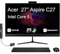 acer Ordinateur de bureau tout-en-un Aspire 27, écran IPS FHD de 27", Intel Core 5 120U (10 cœurs, jusqu'à 5 GHz), 32 Go DDR5, SSD PCIe 512 Go, Wi-Fi 6E, webcam, Bluetooth 5.3, Win 11 Home, avec