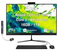 acer Ordinateur de bureau tout-en-un Aspire 27, écran IPS FHD de 27", Intel Core 5 120U (10 cœurs, jusqu'à 5 GHz), 16 Go DDR5, SSD PCIe de 1 To, Wi-Fi 6E, webcam, Bluetooth 5.3, Win 11 Home, avec
