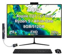 acer Ordinateur de bureau tout-en-un Aspire 27, écran IPS FHD de 27", Intel Core 5 120U (10 cœurs, jusqu'à 5 GHz), 8 Go DDR5, SSD PCIe 512 Go, Wi-Fi 6E, webcam, Bluetooth 5.3, Win 11 Pro, avec