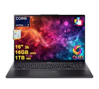 acer Swift 16 AI Copilot+ Ordinateur portable | 16" 3K OLED Touch 100% DCI-P3 | Intel 8-core Ultra 7 Series 2 256V jusqu'à 47 tops | 16 Go DDR5 1TB SSD | Caméra infrarouge QHD rétroéclairée