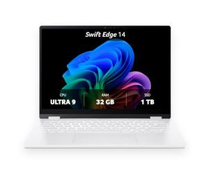 Acer Swift Edge 14 AI (SFE14-51T-94BZ) 14" WQ2.8K OLED Touch/Processeur Intel® Core™ Ultra 9 288 V/32 Go LPDDR5X/1000 Go PCIe Gen4 SSD/Carte graphique Intel® Arc™ 140 V/Windows 11 Home/Blanc nacré