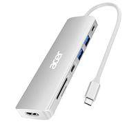Acer USB C Hub, 7 en 1 USB C vers HDMI Splitter, 2 USB 3.1 GEN1 et Port de Données Type-C 5Gbps, Port HDMI 4K, Chargement PD 100W, Lecteur de Carte SD, pour iPad Pro MacBook Pro (Argenté)