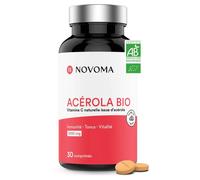 NOVOMA Acerola Bio 1000mg, Riche en Vitamine C Naturelle, Réduit la Fatigue & Renforce le Système Immunitaire, 30 Comprimés À Croquer, Sans Sucre & Vegan, Fabriqué en France