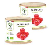 Acerola Bio - Bioptimal - Complément Alimentaire - Extrait d'Acérola en Gélule - 17% de Vitamine C Biodisponible - Anti-Fatigue Immunité - Fabriqué in France - Certifié par Ecocert - 2 x 60 gélules