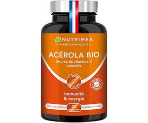 Acerola BIO | Fortement Concentrée en Vitamine C | Réduit la Fatigue | Protège du Stress Oxydatif & Renforce le Système Immunitaire | 30 Comprimés Vegan | Nutrimea | Fabrication Française