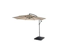 Acerra, parasol 3m inclinable polyester/acier 11kg sable beige avec support