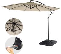 Parasol déporté semi-pro Acerra, protection contre le soleil, 3m inclinable - crème avec support
