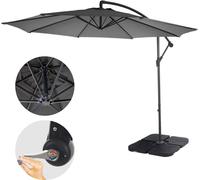 Parasol Déporté Acerra, Protection Contre Le Soleil, Ø 3m Inclinable, Polyester 11kg Gris Avec Socle À Poids Gris