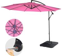 Acerra, Parasol, Protection Solaire, Ø 3m Inclinable, Polyester/Acier 11kg Rose Avec Support Rose