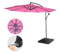Acerra, Parasol, Protection Solaire, Ø 3m Inclinable, Polyester/Acier 11kg Rose Avec Support Rose