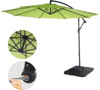 Parasol Déporté Semi-Pro Acerra, Protection Contre Le Soleil, 3m Inclinable Vert Limon Avec Support Vert