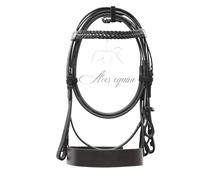 Aces Equine Bride de chasseur de chevaux en cuir avec muserolle de 5,1 cm et bandeau plaqué de 2,5 cm Noir (Mini Shetland)