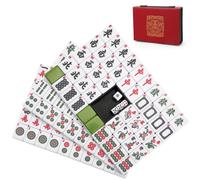 Aceshmir Lot de 146 carreaux de Mahjong chinois de qualité avec boîte de rangement en cuir, facile à transporter, instructions incluses (français non garanti) pour réunions de famille et d'amis