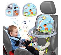 Aceshop Bébé Siège de Voiture Jouets, Jeux Voiture Bebe Réglable Double Face Jouet avec rétroviseur et Centre d'activités en Arc avec Miroir Musical pour bébés