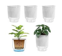 ACESOME 4 pots auto-arrosants avec corde de coton et réservoir profond, pot de cuisine avec système d'irrigation, pot transparent