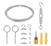 ACESOME Câble métallique avec bottes en PVC, tendeur de câble en acier inoxydable 3 mm, câble de serrage en acier inoxydable 304, avec accessoires de montage (argenté, 6 m)