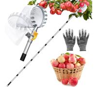 ACESOME Cueilleuse à fruits avec manche télescopique, 4 m, cueillette à cerises avec sac en coton, cueilleuse à cerises avec manche télescopique, diamètre 15 cm