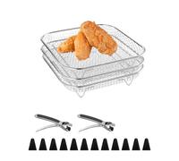 ACESOME Lot de 3 racks à friteuse à air chaud, grille en acier inoxydable, pour accessoires, friteuse à air chaud, grille Airfryer, paniers universels empilables (2 clips, carré : 20,7 cm x 9,5 cm)