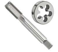 Aceteel Ensemble de tarauds et filières 3/8"-24, tarauds à gauche, filetage machine HSS 3/8 x 24 et matrice ronde en alliage d'acier à outils 3/8 x 24