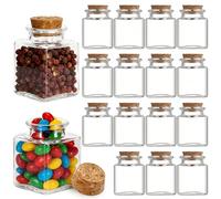 Acetiti 15 Pièces 50ml Mini Bouteille Verre avec Bouchon en Liège, 43mm x 60mm Petite Bouteille Fiole en Verre Pot Conservation Carré pour Cadeaux Mariage Bricolage Fête Bapteme Décoration