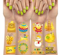 Acevegue 408 Feuilles Tatouage Noël Enfant, Doré Étanche Gommettes pour Filles Garçon, Tatouage Temporaire, Kit Petit Cadeau Noel