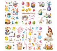 Acevegue Paques Tatouage Enfant,6 Feuilles Cadeau Paques Paillette Tatouage Ephemere Enfant, Lapin Oeufs de Paques Autocollant Jouet Fille Garcon Décorations de Pâques