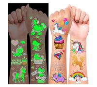 Acevegue Tatouage Licorne Lumineux pour Enfant - 47 Pièces Éphémères, Décorations de Fête, Jouets, Cadeau Anniversaire, Pochette Surprise