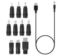 aceyoon 3A Cable USB vers DC 1m avec 10 Embouts DC Adapter pour Chargeur Secteur 5.5 x 2.1mm DC Barrel Jack Universel Convertisseur de Prise Alimentation pour Ordinateur Portable, Routeur etc