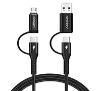 aceyoon Câble Multi USB, 2 USB C + Micro USB Multi Embout Support QC 3.0 Cable USB C vers USB C/Micro USB Charge Rapide Compatible avec iPhone 15, pour Samsung Galaxy S23 S22 (Noir)