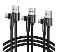 aceyoon Cable USB C 1M, Lot de 3 Cable USB C Coudé Charge Rapide & Synchro USB Type C 90 Degrés en Nylon Tressé Compatible avec iPhone 17 Pro Max Air 16 Galaxy S25 Plus Ultra S24 S23 A55 A35