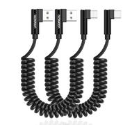 aceyoon Câble USB C Spirale 60W, 2 Câble USB vers USB C Charge Rapide 3A QC3.0 USB C à Angle Compatible avec iPhone 16 15, avec Huawei, Galaxy 23 22, étendu de 0,3 m à 0,8 m (Noir)