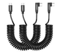 aceyoon Lot de 2 Cable USB C vers USB C Spirale Court 240W Cable USB C Charge Rapide Support PD 3.0 Cable USB Type C Coudé pour iPhone 15 Galaxy S24 23, pour Huawei, Rallongé de 0,3m à 0,8m（Noir