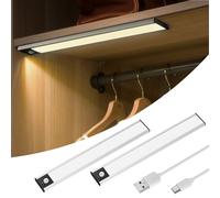aceyoon Lumiere LED sous Meuble Cuisine 4 Modes, 6000K 2 Reglette LED Cuisine Luminosité Réglable 3 Couleurs Eclairage Detecteur Mouvement Lampe Led Rechargeable Sans Fil pour Garage Armoire Placard