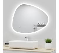 Acezanble 80 x 65 cm Miroir de Salle de Bain Rond asymétrique à LED avec Interrupteur sensitif, 3 Couleurs dimmables, Anti-buée, dimming Infini et Fonction mémoire