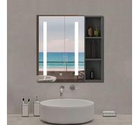 Acezanble Armoire Miroir Salle de Bain LED, 70x50cm avec Prise Rasoir+Anti-Buée+3 Tons LED+Armoire latérale, Anthracite