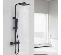 Acezanble Colonne de Douche Thermostatique Réglable en Hauteur Colonne de Douche Mecanique Kit Set de Douche en Laiton Noir Mat Solide