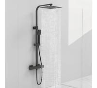 Acezanble Colonne de Douche Thermostatique,Système de douche thermostatique 38°C,Colonne de Douche Acier Inoxydable avec Mitigeur Salle de Bain,20x20CM Pommeau de Douche,Carré,Mitigeur Douche Noir