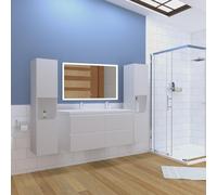 Acezanble Ensemble de meubles de salle de bain 120cm avec vasque en pierre artificielle + deux meubles hauts + miroir lumineux,Suspendu,Matte,Blanc