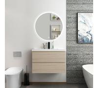 Acezanble Ensemble de meubles de salle de bain 79x 46x 52 avec vasque + miroir lumineux, Suspendu, Matte, Chêne