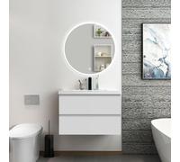 Acezanble Ensemble de meubles de salle de bain 79x 46x 52 avec vasque + miroir lumineux, Suspendu, Matte, Blanc