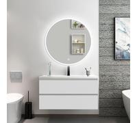 Acezanble Ensemble de meubles de salle de bain 99x 46x 52 avec vasque + miroir lumineux, Suspendu, Matte, Blanc