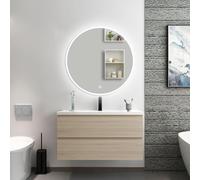 Acezanble Ensemble de meubles de salle de bain 99x 46x 52 avec vasque + miroir lumineux, Suspendu, Matte, Chêne