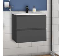Acezanble Lavabo avec meuble sous vasque, à poser, en céramique, ensemble de meubles de salle de bains, Suspendu, Matte, Anthracit, 60 cm