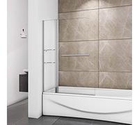 Acezanble pare-baignoire 120x140cm avec les étagères, porte-serviette, pare de douche pivotant, 6 verre trempé sécurit