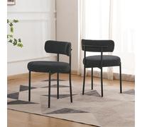 Acezozla Lot de 2 chaises de salle à manger modernes du milieu du siècle avec dossier incurvé, tapissées en sherpa ronde avec pieds en métal, idéales pour les cuisines de différents styles. (Noir)